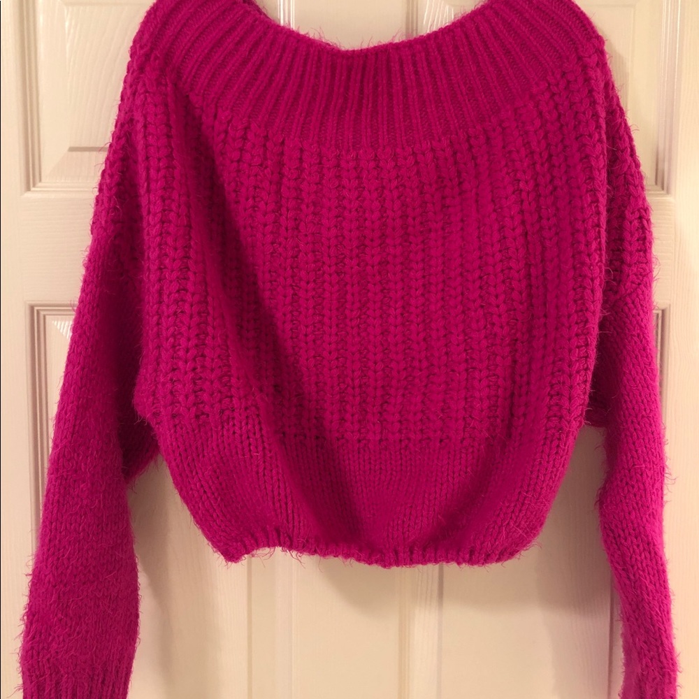 Hot Pink Off the Shoulder Sweater